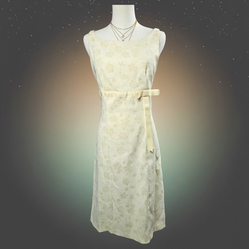 B. Darlin Yellow Floral Jacquard Glitter Sheath Dress Juniors 9/10 Sleeveless